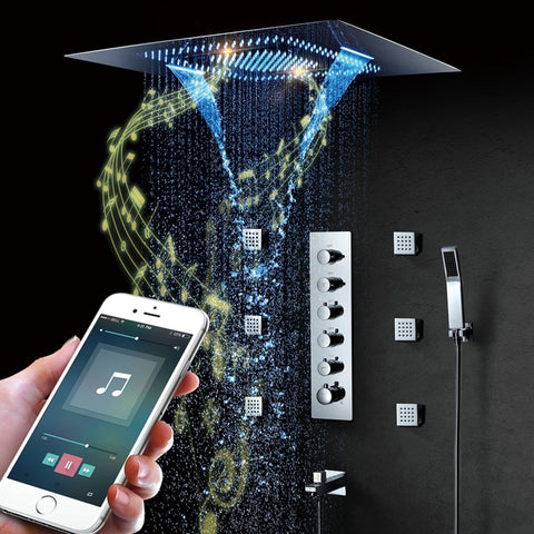 Music LED Shower Spray Waterfall Rainfall Shower Smart Home